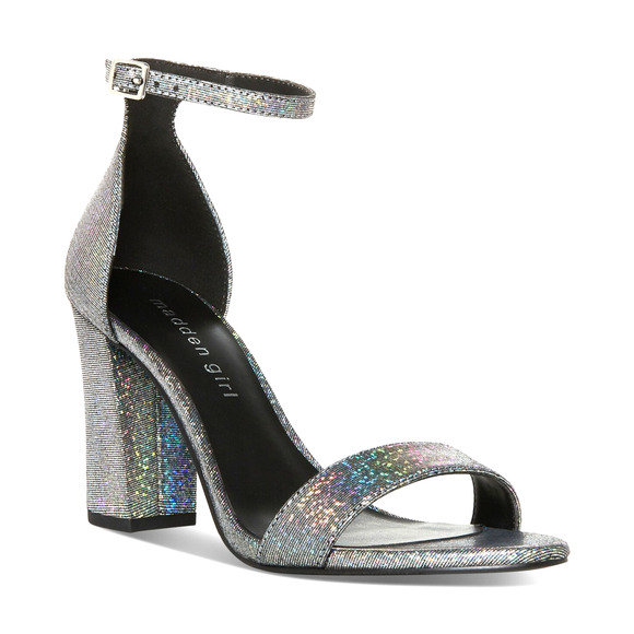 Madden Girl Women's Bella Two-Piece Block Heel Sandals, Black Hologram Size 7M - Picture 1 of 5